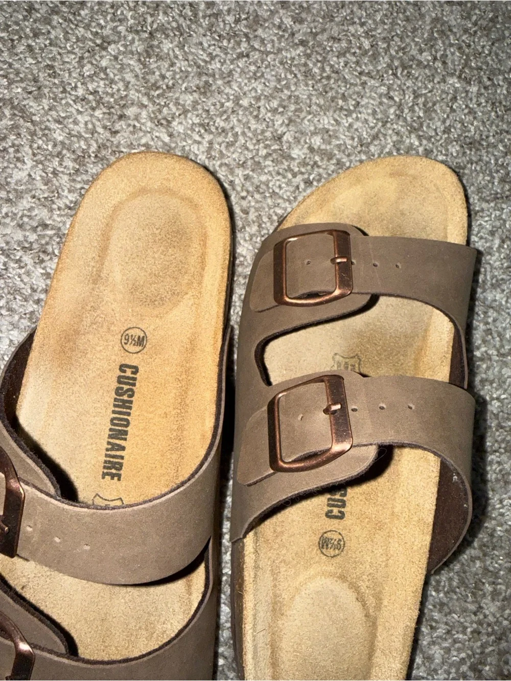 Women's Brown Double-Buckle Slide Sandals